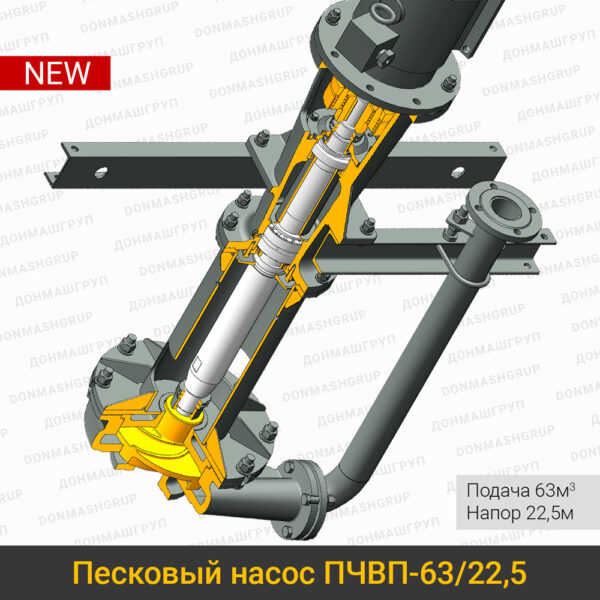 Изображение (3D модель) нового вертикального пескового насоса ПЧВП-63/22,5 в разрезе, производства ДОНМАШГРУП