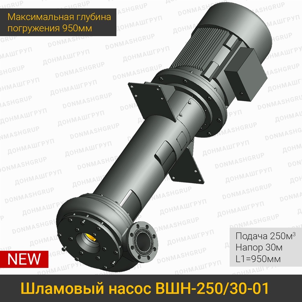 Изображение вертикального полупогружного шламового насоса ВШН-250/30-01 L1=950 производства ДОНМАШГРУПП