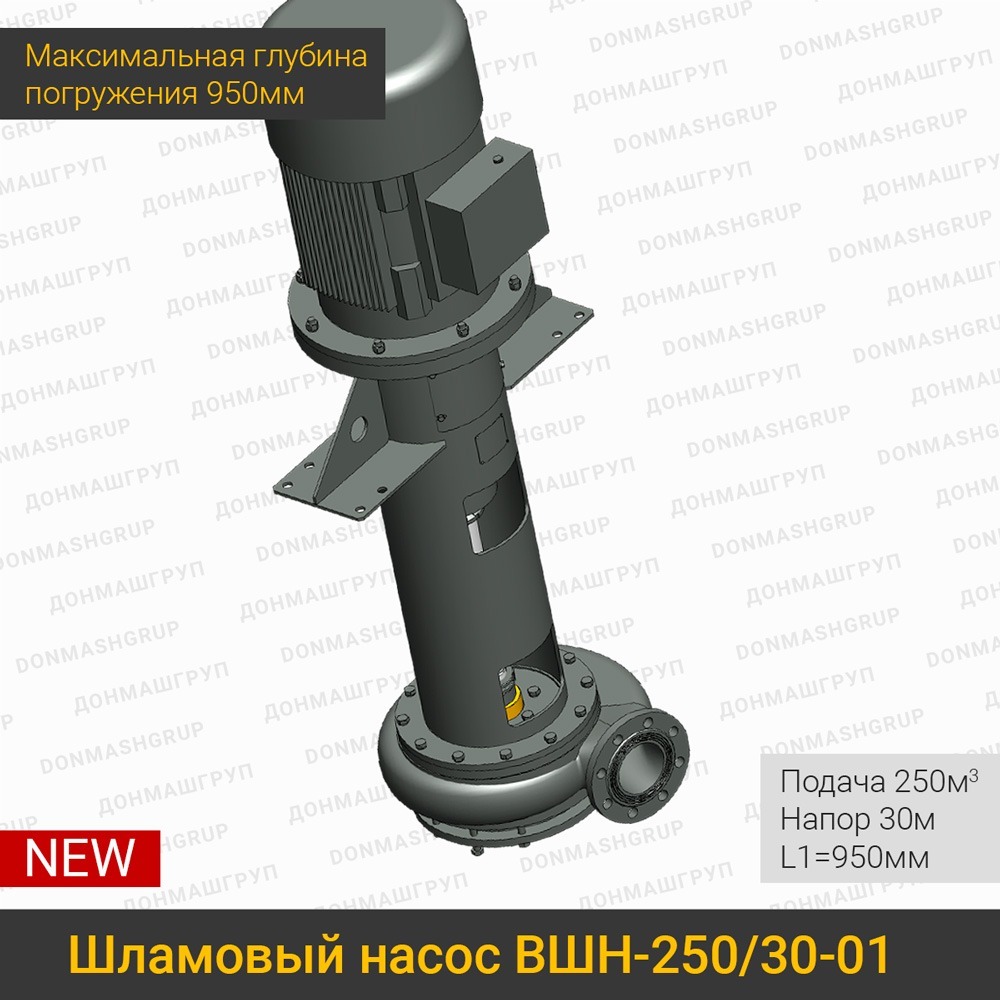Изображение вертикального полупогружного шламового насоса ВШН-250/30-01 L1=950 производства ДОНМАШГРУПП