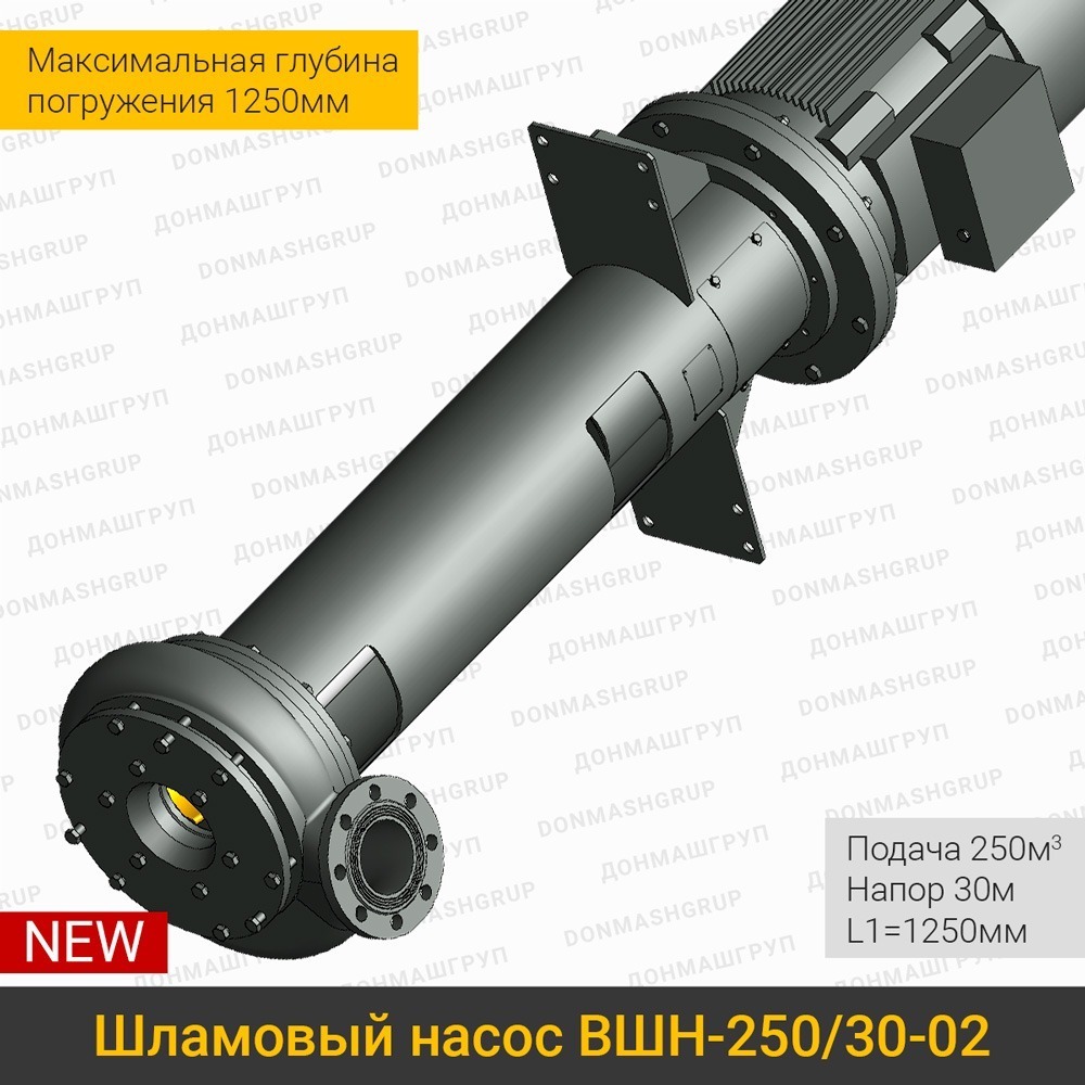Изображение вертикального полупогружного шламового насоса ВШН-250/30-02 L1=1250 производства ДОНМАШГРУПП