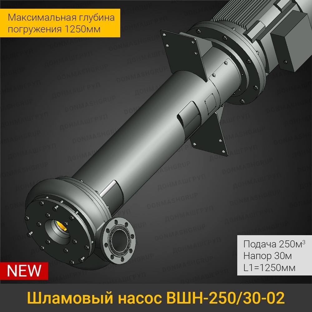 Изображение вертикального полупогружного шламового насоса ВШН-250/30-02 L1=1250 производства ДОНМАШГРУПП