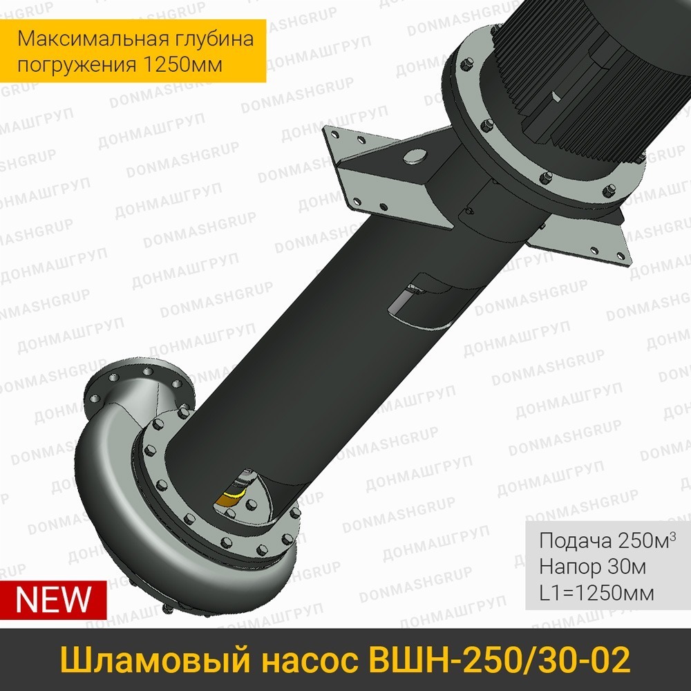 Изображение вертикального полупогружного шламового насоса ВШН-250/30-02 L1=1250 производства ДОНМАШГРУПП
