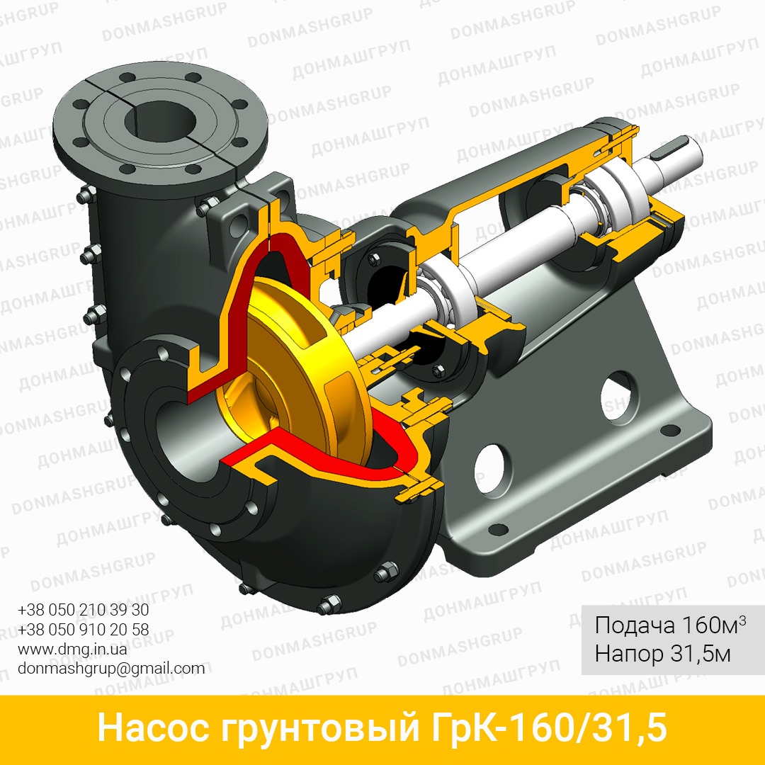 3D-модель грунтового насоса ГрК 160/31,5 в разрезе