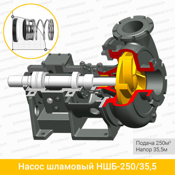 3D-модель шламового насоса НШБ-250/35,5Т в разрезе